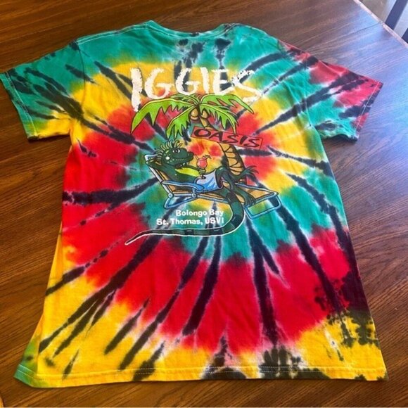 Iggie's Oasis, Bolongo Bay, St. Thomas USVI, tie dye unisex crewneck tee Medium - Picture 5 of 15